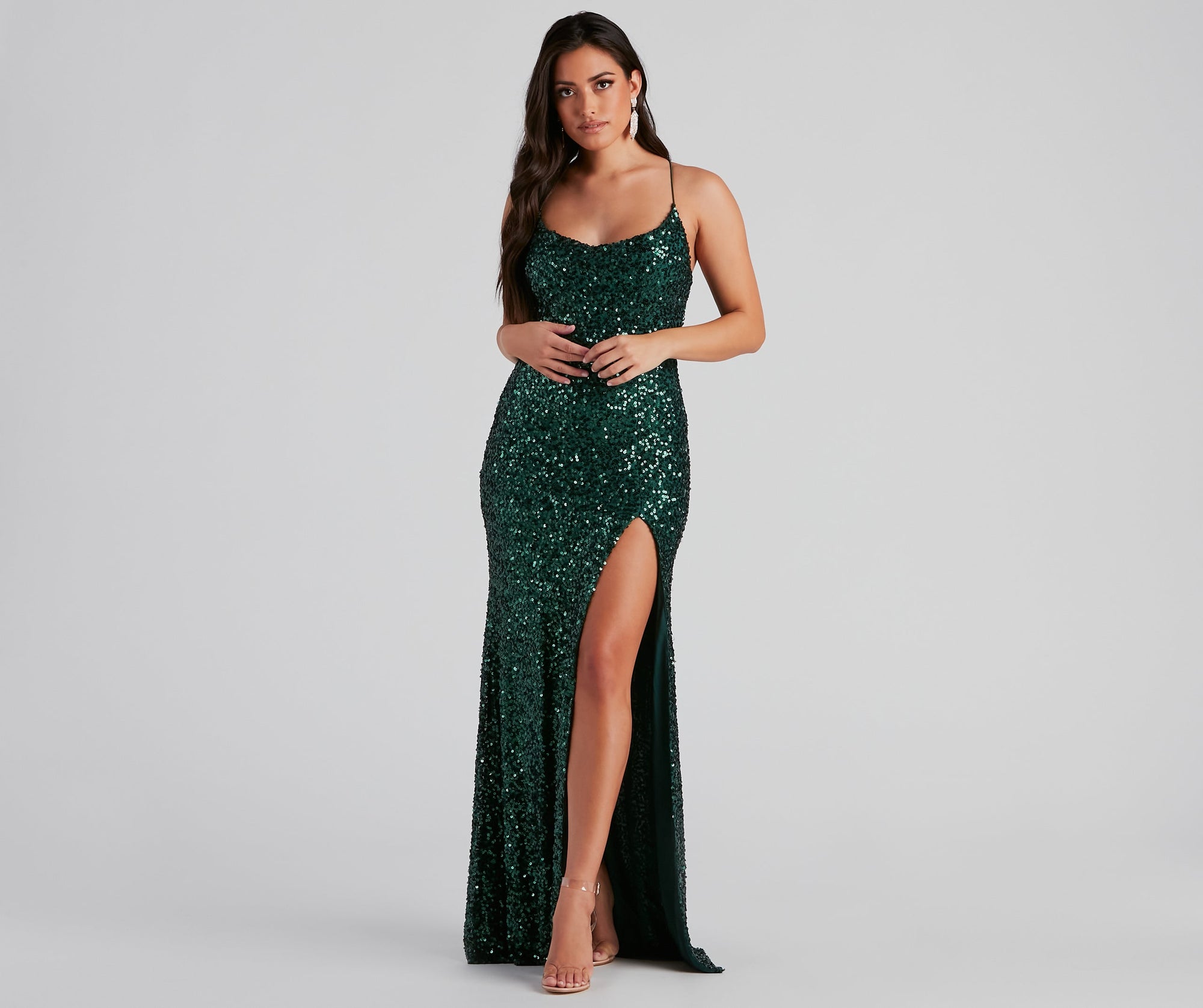 Esperanza Formal Sequin Cowl Dress