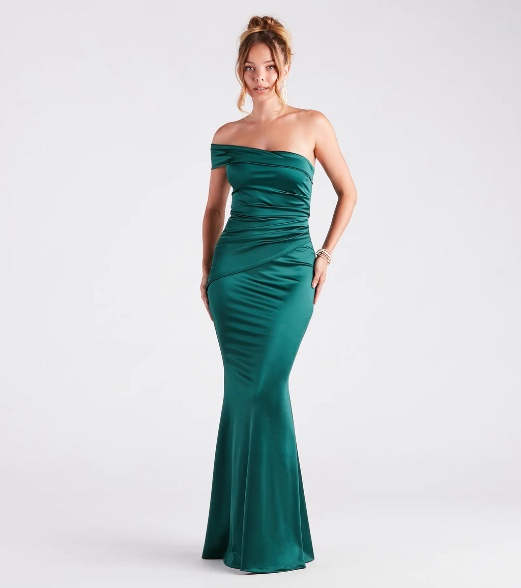 Zoey Formal One-Shoulder Satin Mermaid Dress