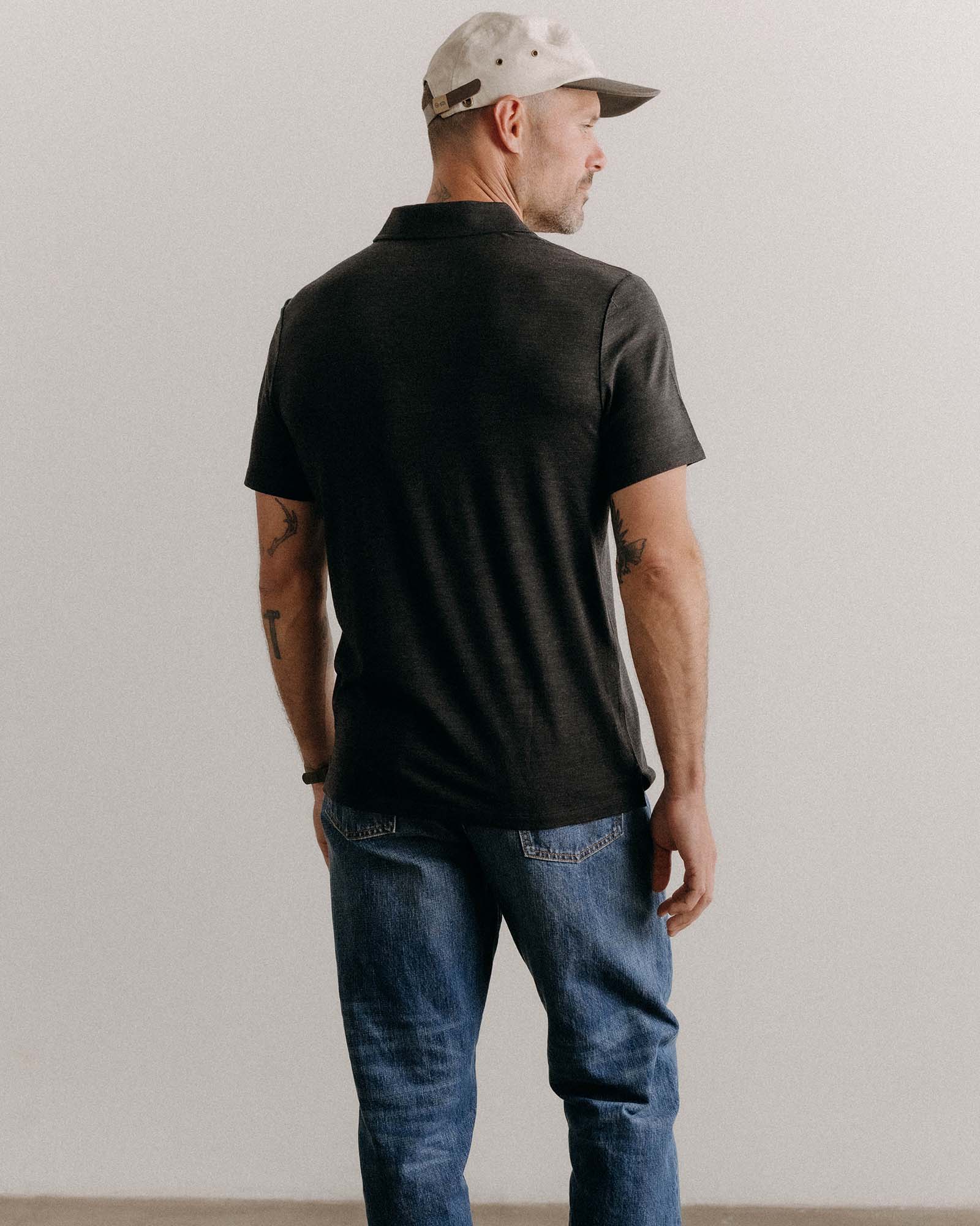 The Merino Polo in Heather Black